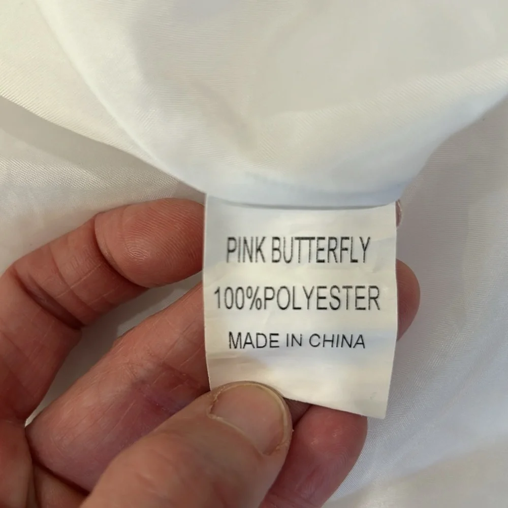 Pink butterfly asymmetrical girls white sparkle tulle floral design dress sz 2T